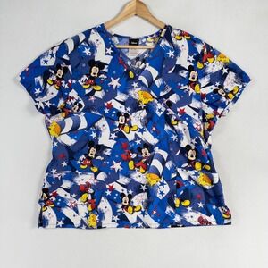 Disney Mickey Mouse Patriotic Stars Scrub Top USA Womens 2XL Medical Novelty
